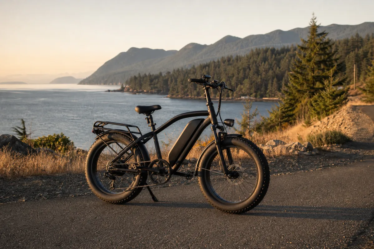 Electric bike on a coastal road